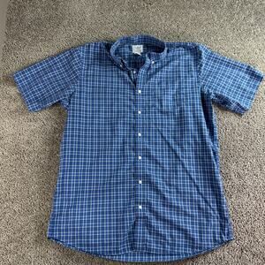 LL Bean Shirt Mens Large Tall Blue White Checkered Cotton Traditional Fit READ